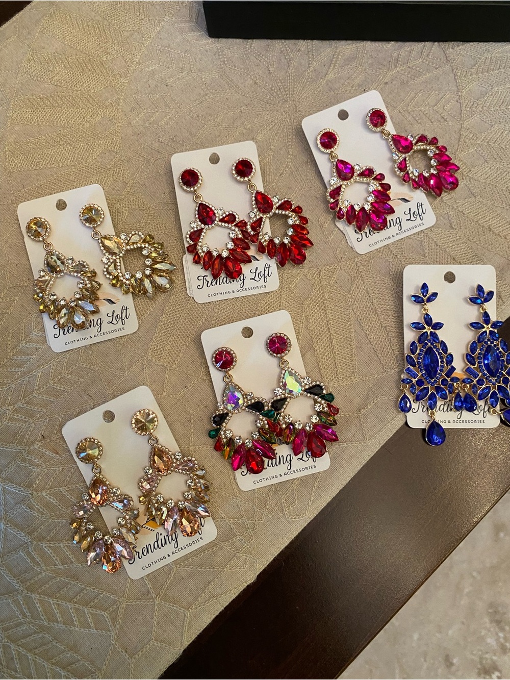 Bundle of (6) Multicolor Crystal Cluster Statement Earrings